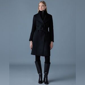 2025 Mackage Nori-K WOOL CASHMERE Double Face LEATHER belt Trench Coat Jacket S